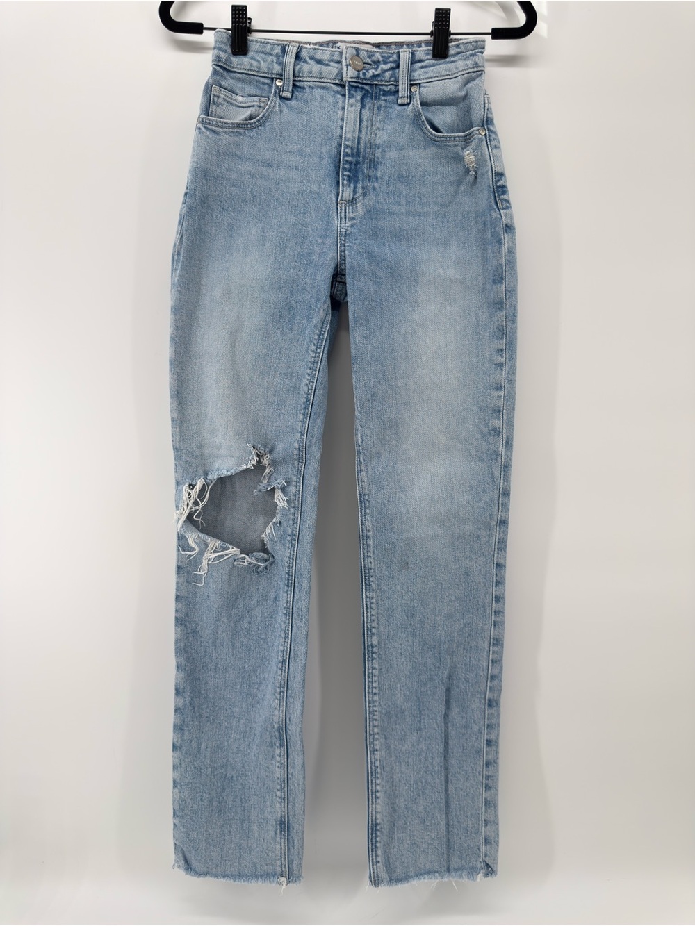PAIGE Stella Crop Straight Leg Jeans Sz 23 High Rise raw hem distressed ripped
